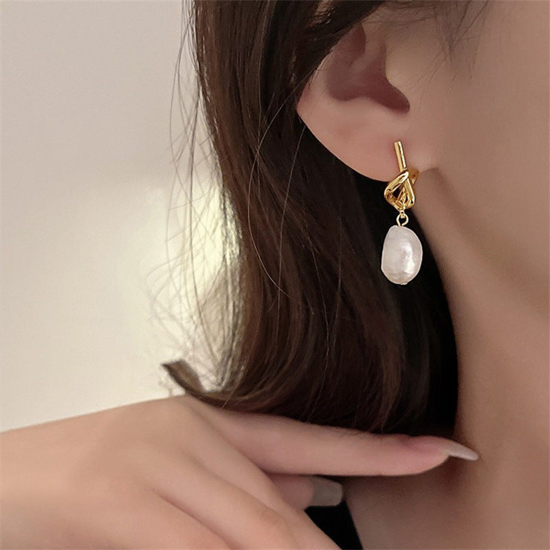 Gold Knot Freshwater Pearl Dangle Earrings for Women | HE1300 | Elegant Pearl Jewelry Gift for Brides, Weddings & Special Occasions