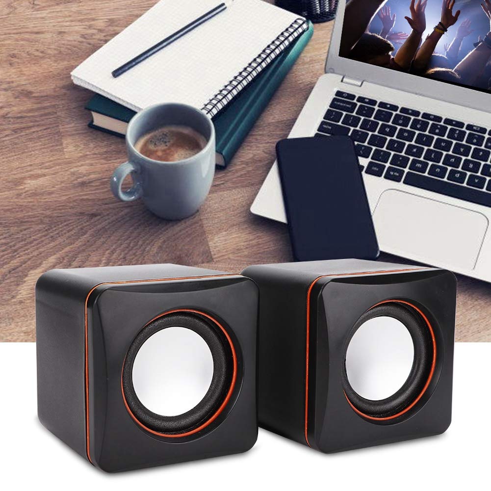 Mini USB Stereo Computer Speaker with 3.5mm Jack - Compact Cube Design for Desktop, Laptop & PC (Dual Track) - Perfect for Home Office, Gaming & Music Listening