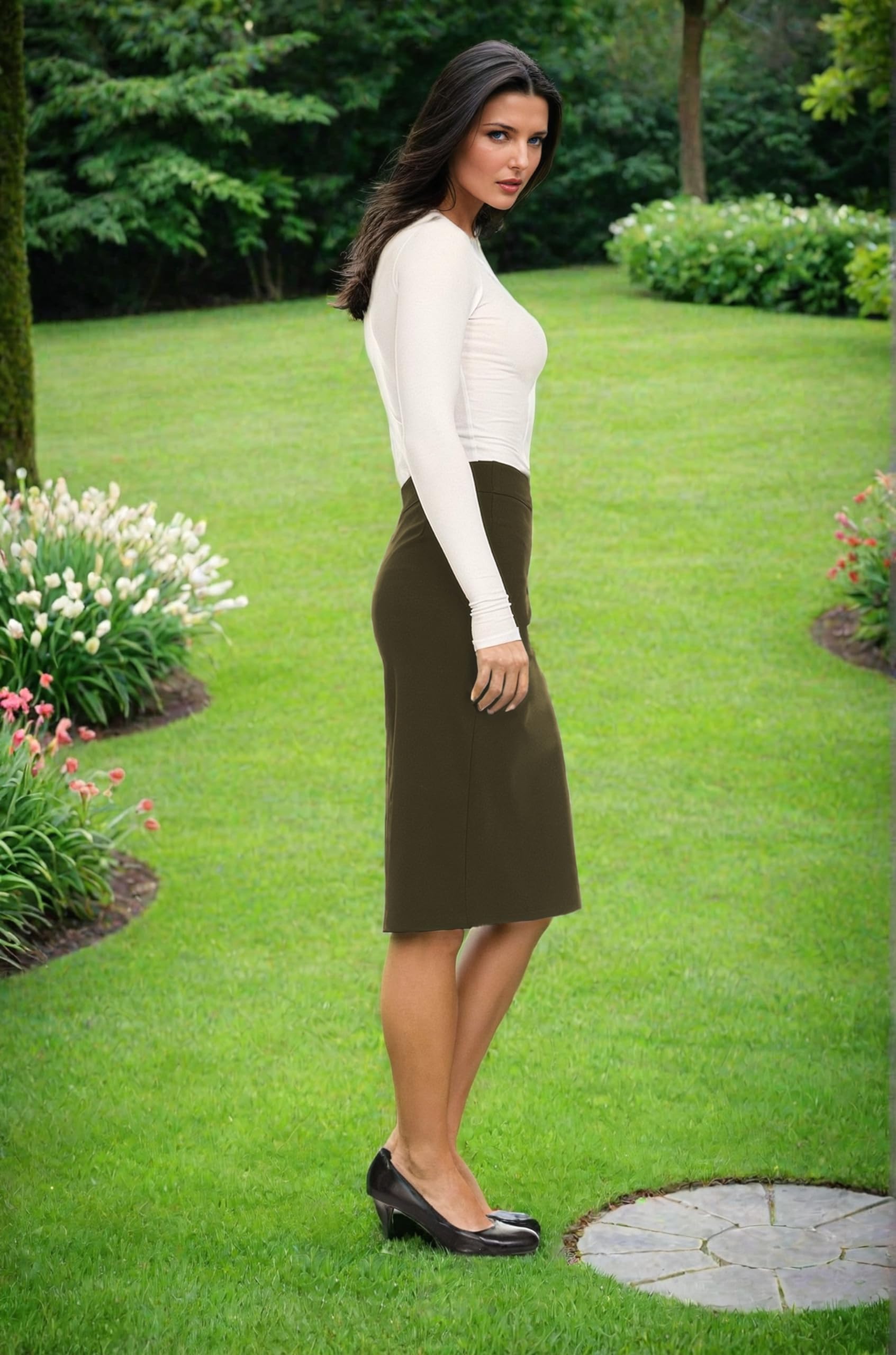 Baby'O Women's Pencil Skirt - Made in USA | Knee-Length Stretch Bodycon Skirt with Tailored Fit | Perfect for Office Wear, Business Attire & Formal Occasions