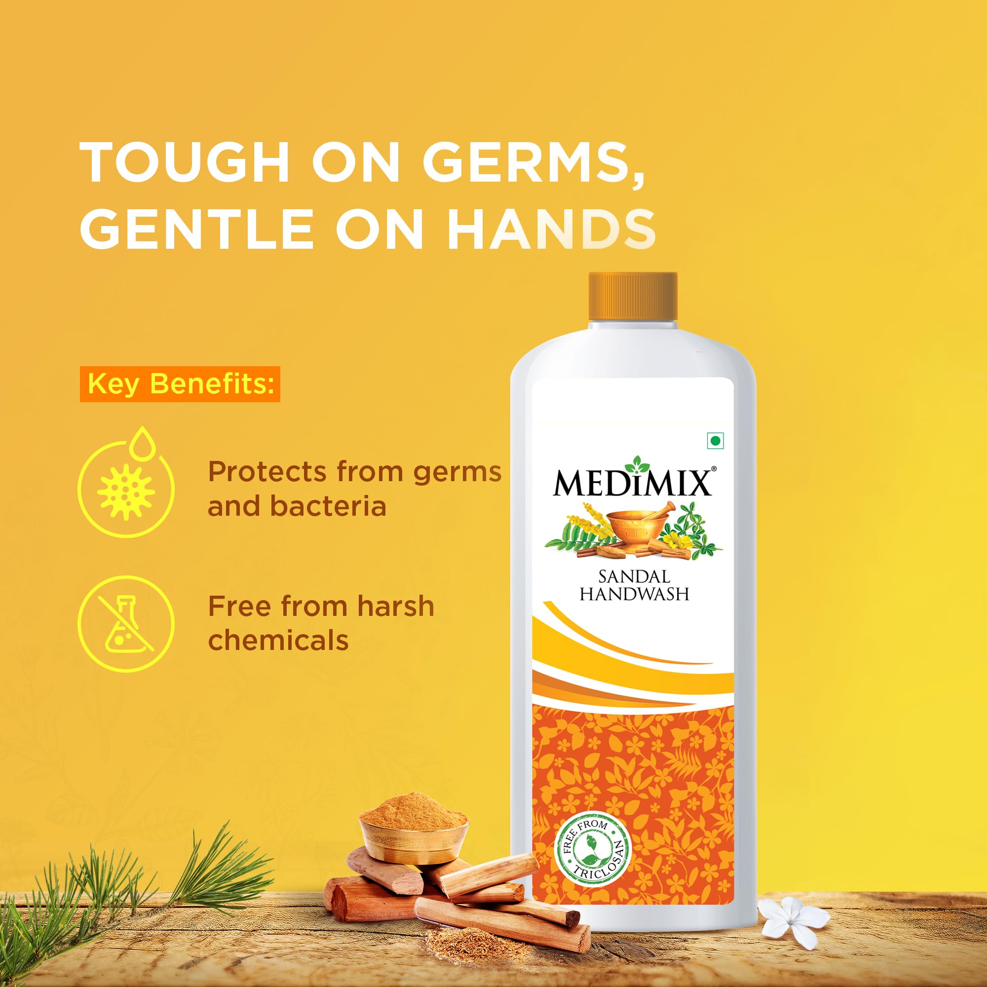 Medimix Sandal Liquid Handwash 1L Refill Bottle - Natural Germ Protection, Soft & Moisturized Hands, Free from Harsh Chemicals | Enriched with 18 Herbal Extracts | Perfect for Homes, Offices & Healthcare Facilities