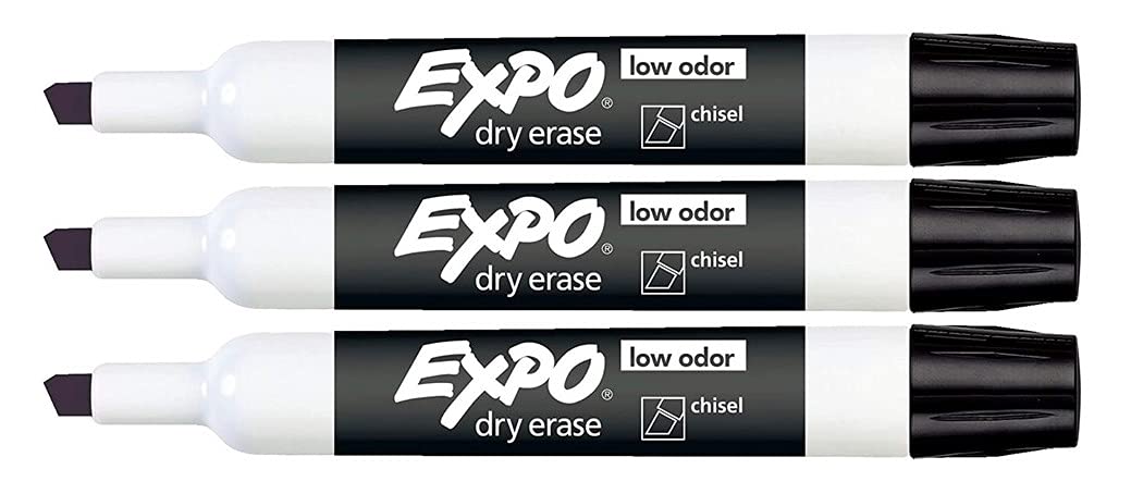 975 Supply Black Chisel Tip Dry Erase Markers - Low Odor Whiteboard Markers for Classroom, Office & Home Use - 3 Pack Bulk Dry Erase Pens for Teachers, Students & Professionals - Ideal for Presentations, Teaching & Planning