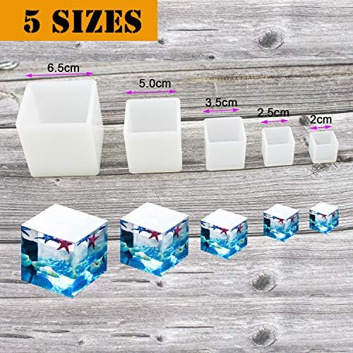 Premium Square Silicone Resin Molds for DIY Crafts - Set of 5 Cube Casting Molds for Epoxy Resin, Jewelry Making, and Home Decor Projects | Perfect for Resin Art, Geode Creations & Gift Making