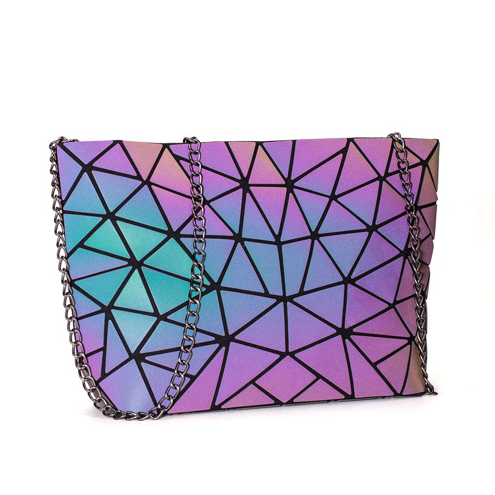 DIOMO Geometric Luminous Clutch Handbags for Women - Holographic Reflective Crossbody Bag, Shard Lattice Purse for Night Out, Party, and Special Events