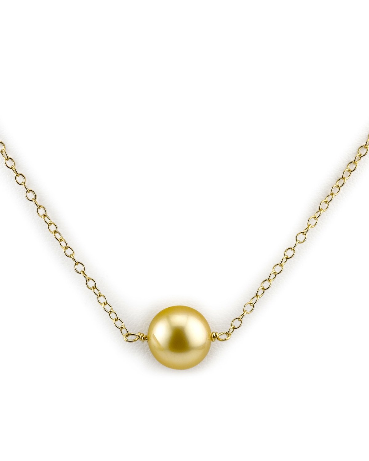 14K Gold Round Golden South Sea Cultured Pearl Solitaire Pendant Necklace for Women - Elegant Pearl Jewelry Gift for Anniversary, Wedding & Special Occasions