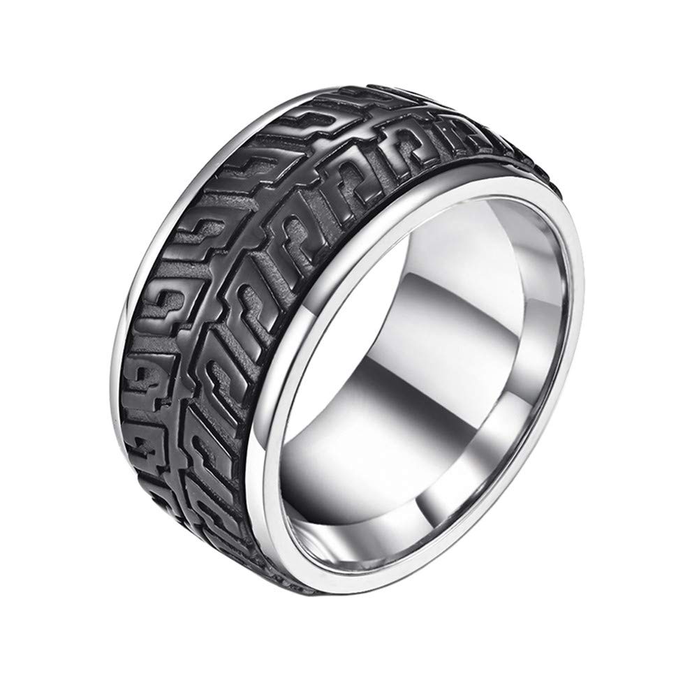 Men's Stainless Steel Spinner Ring - Cool Tire Tread Design Biker Jewelry for Motorcycle Riders | Perfect Gift for Bikers & Car Enthusiasts | Great for Everyday Wear, Parties & Motorcycle Events