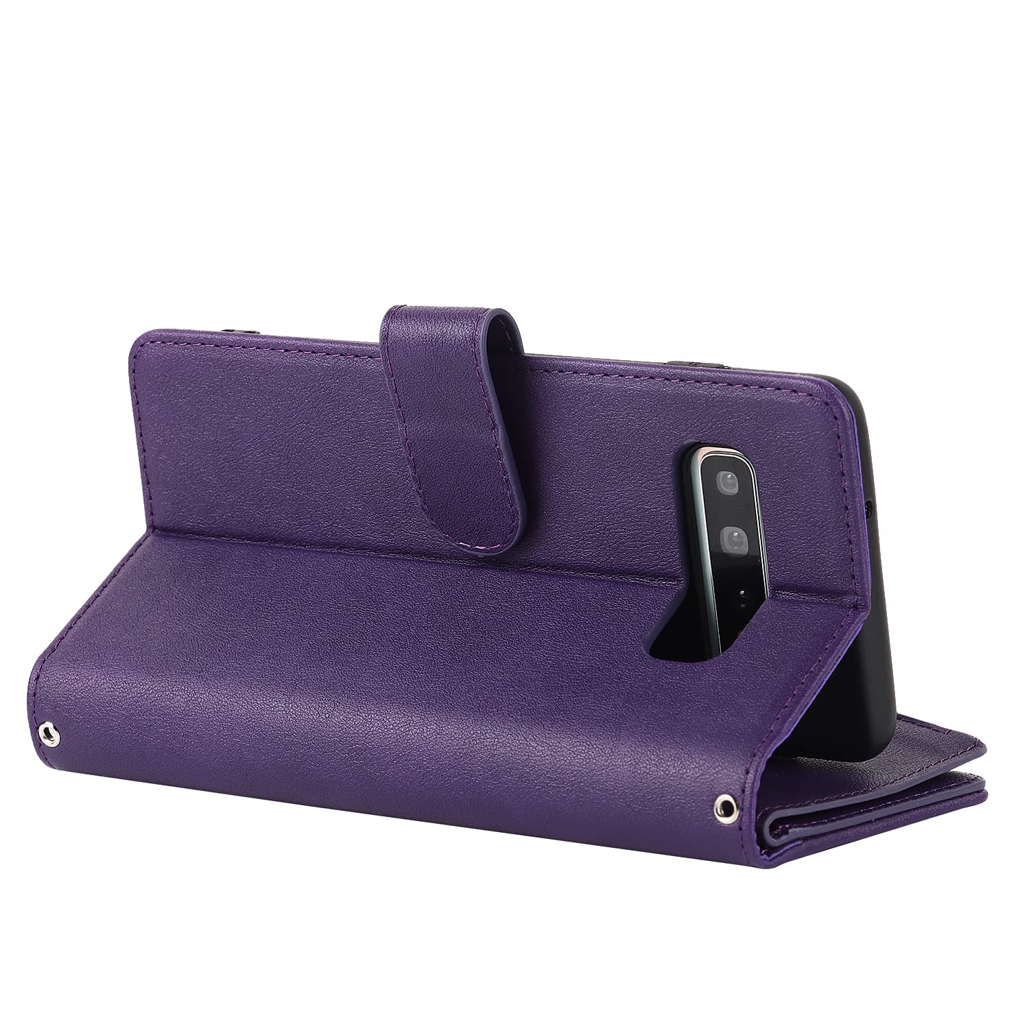 Samsung Galaxy S10 Wallet Case - Leather Flip Cover with 9 Card Slots, Zipper Coin Pocket & 2 Cash Slots - Includes Lanyard (Purple) - Perfect for Travel, Shopping & Everyday Use