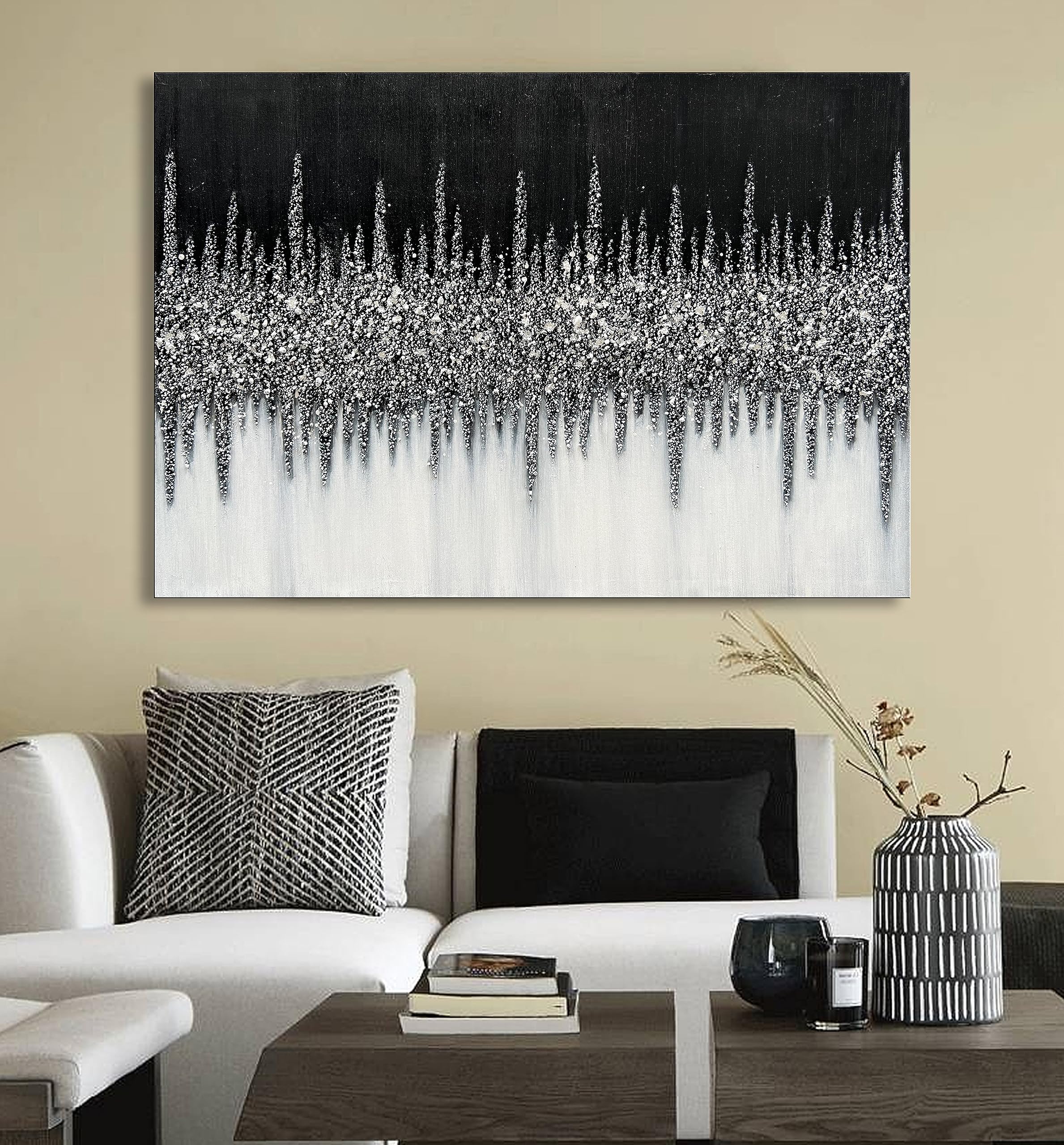 28x40 Inch Hand-Painted Black and Gray Abstract Oil Painting on Canvas - Modern Textured Wall Art for Living Room, Bedroom & Office Decor