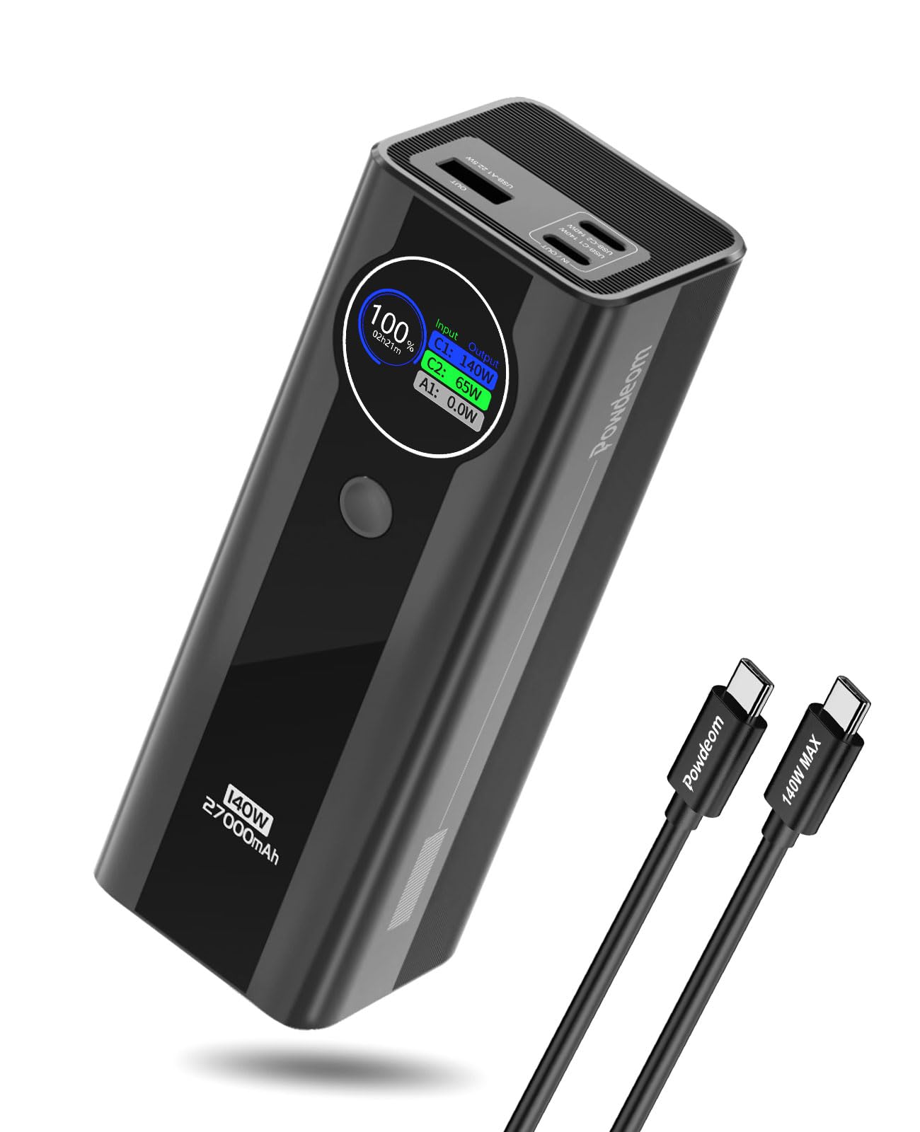 140W 27000mAh Power Bank with Smart Digital Display - 3-Port Portable Laptop Charger, PD3.1 Fast Charging USB C for iPhone 15/14, MacBook Pro/Air, iPad Pro - Perfect for Travel, Camping & Emergency Power Backup (Wall Charger Not Included)