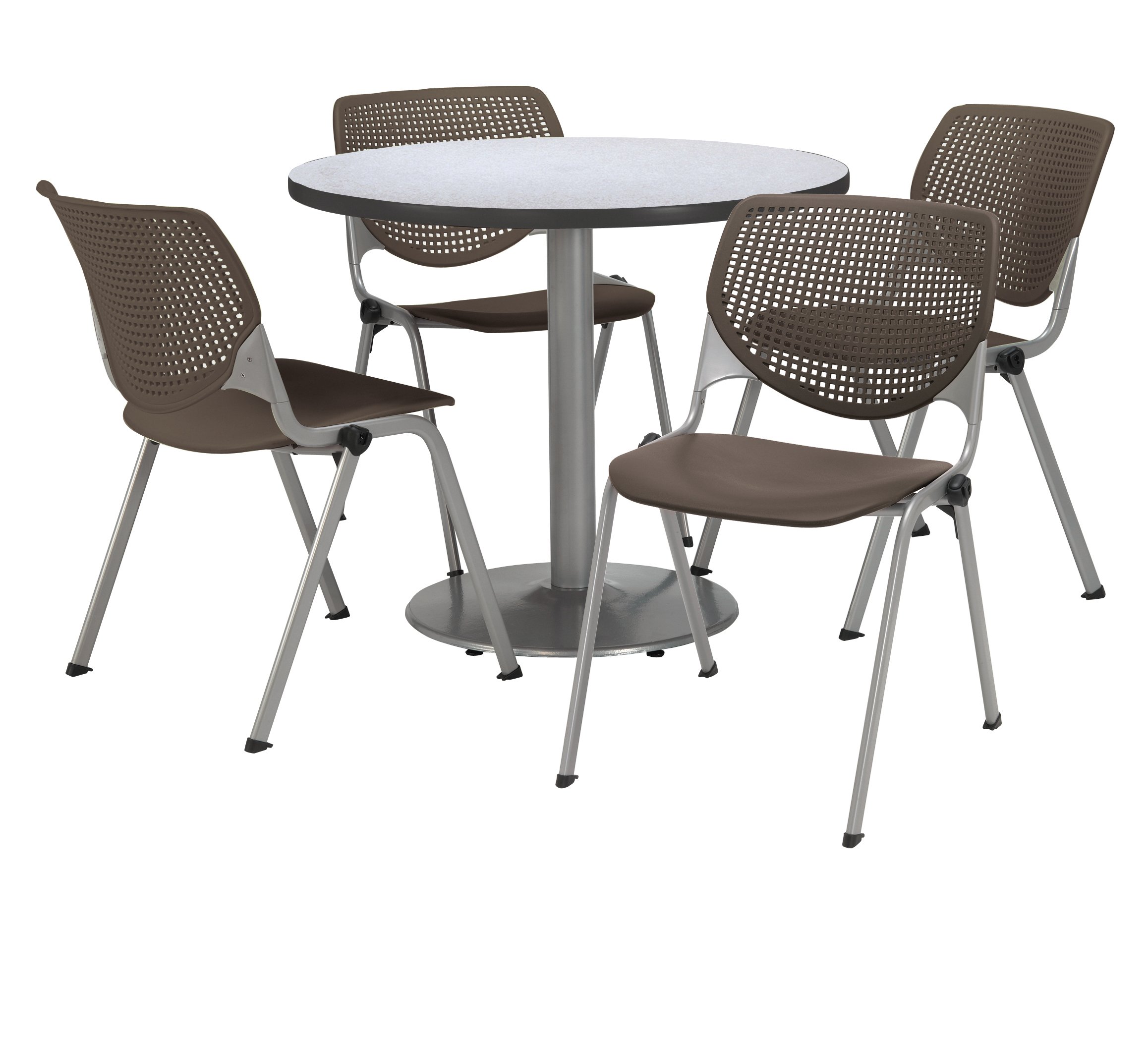 KFI Seating 42-Inch Round Laminate Dining Table with 4 Brownstone Kool Series Stackable Chairs - Grey Nebula Color - Perfect for Kitchen, Breakfast Nook & Small Space Dining