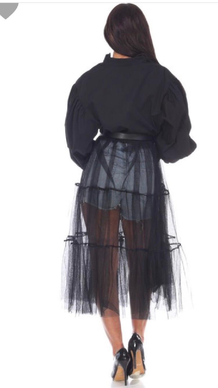 Elegant Black Button Front Tulle Blouse for Women - Perfect for Parties, Weddings & Evening Events