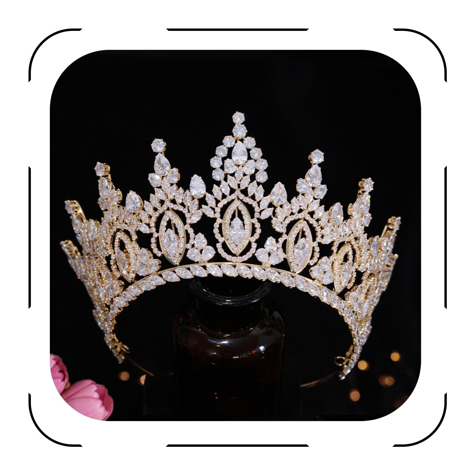Luxury Cubic Zirconia Wedding Crown for Women - Gold Bridal Tiara with CZ Stones for Quinceañera, Pageant & Special Occasions | Elegant Hair Accessory for Brides, Prom & Formal Events