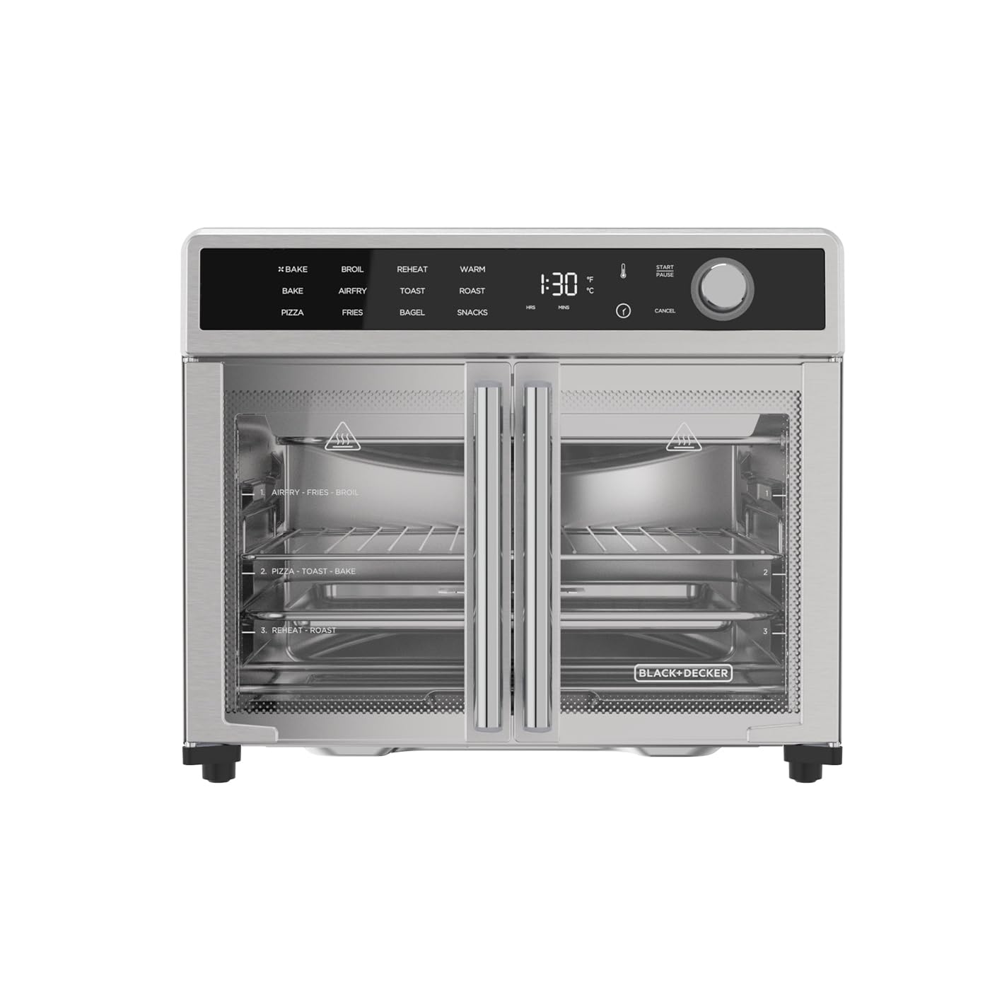 BLACK+DECKER 12-in-1 Air Fryer Toaster Oven Combo with Convection - Fast Cooking Countertop Oven for Pizza, Toast & More - Stainless Steel French Door Design - Perfect for Small Kitchens, Dorms & RV Cooking