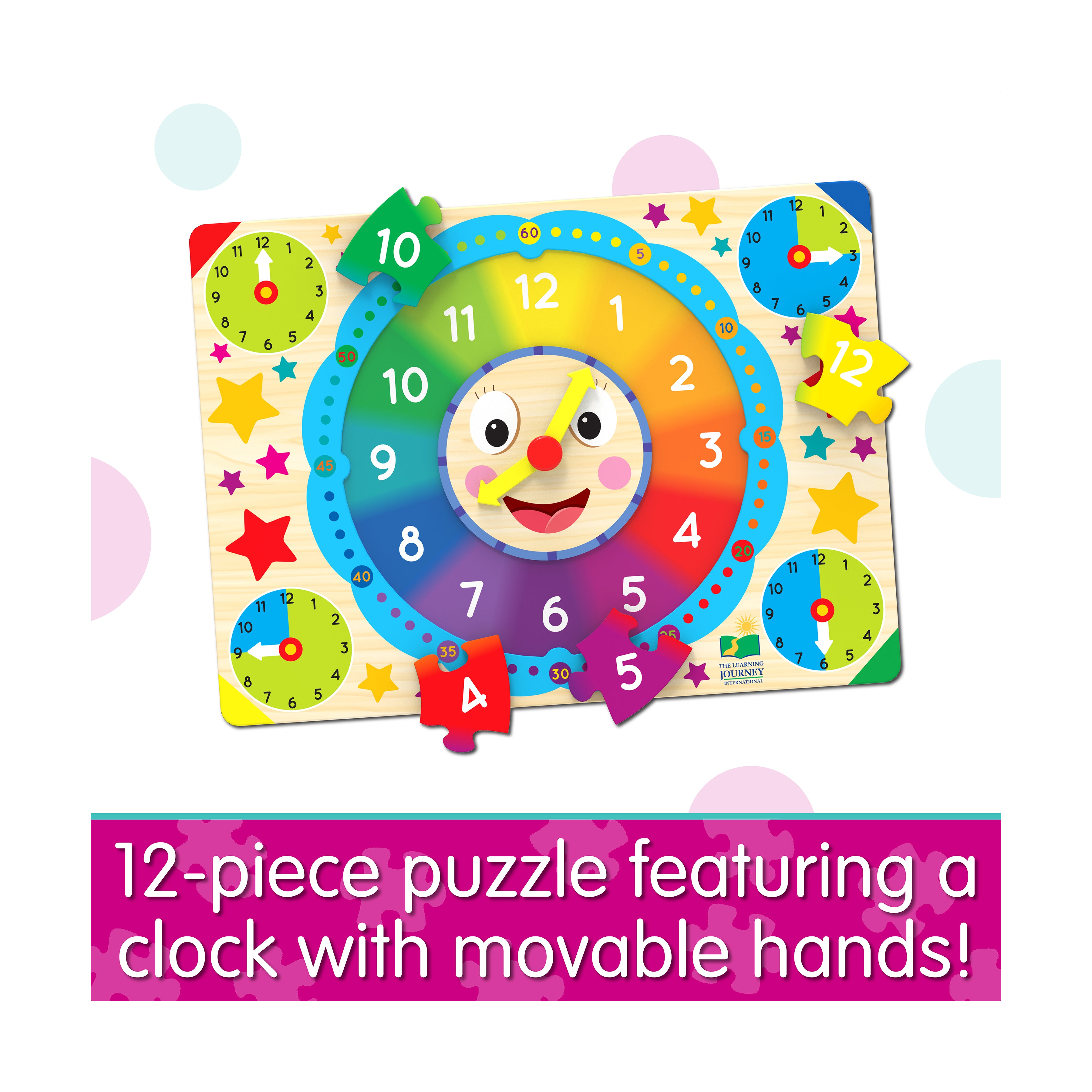 Colorful Time Telling Lift & Learn Clock Puzzle - 12 Piece Educational Toy for Kids | Perfect for Preschool Learning & Home Schooling Activities