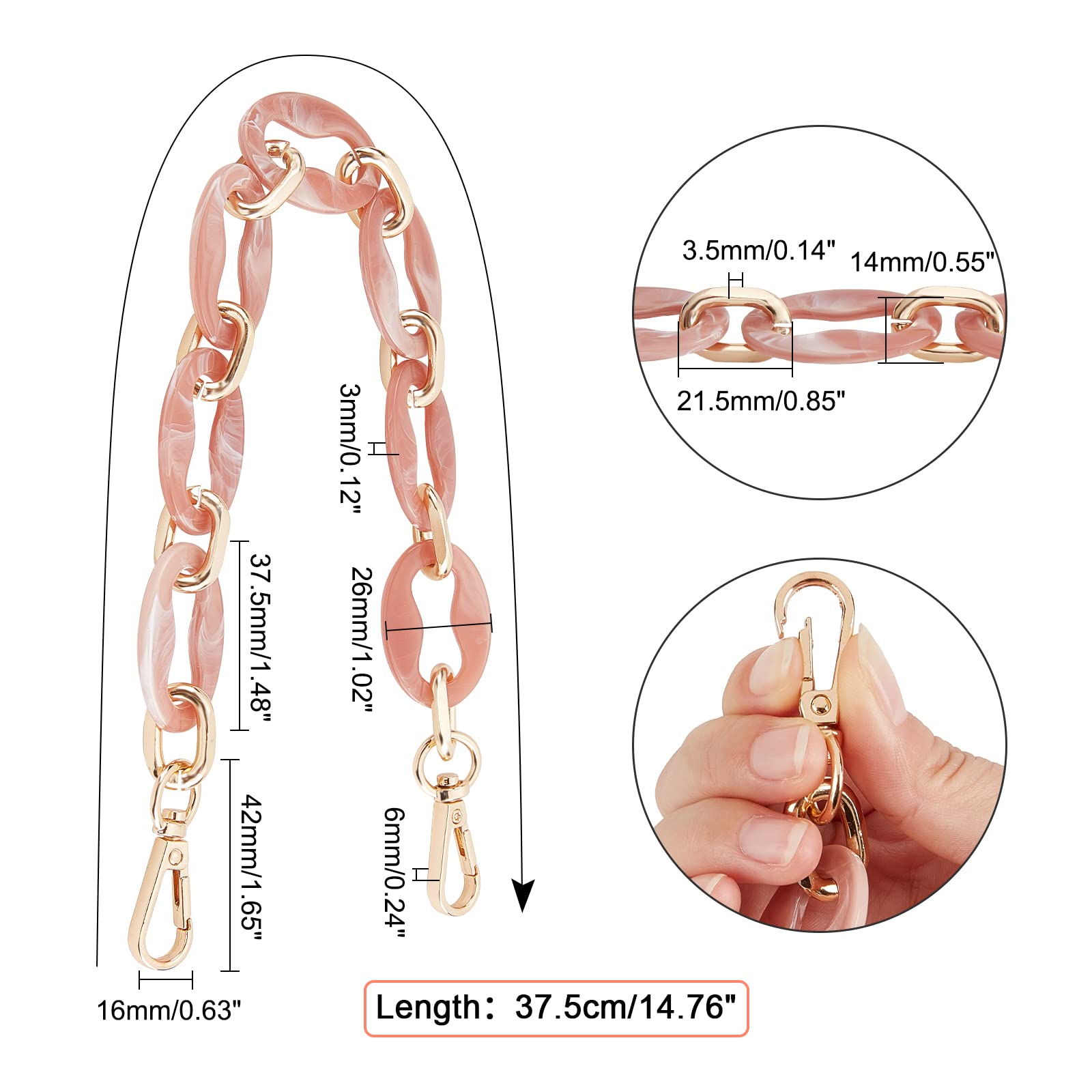 WADORN 14.7 Inch Acrylic Purse Handle Chain - Short Resin Bag Strap Replacement for Handbags, DIY Bag Making Accessory (Pink) | Perfect for Clutch, Crossbody Bags & Summer Fashion Accessories