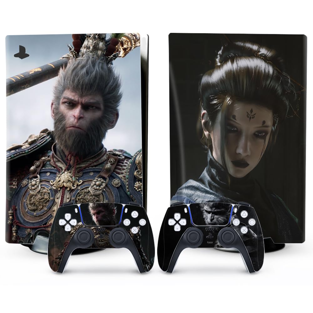 PS5 Skin Full Set for Disc Edition Console & Controller - Black Myth Wukong Design (Black) | Protective Cover Skins for PS5 Accessories | Perfect for Gaming Setup & Console Protection