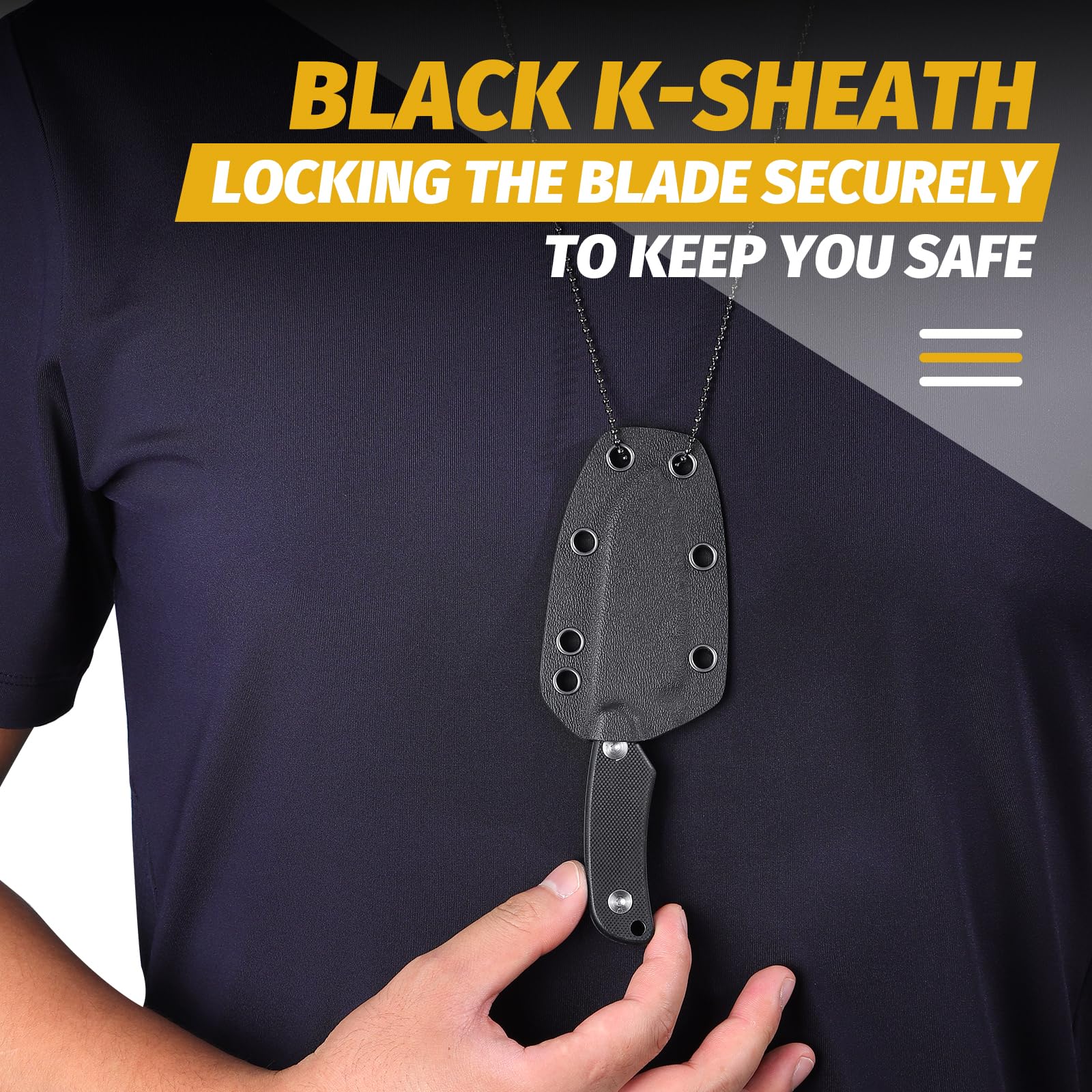 D2 Steel Neck Knife - Mini Outdoor Survival Knife with Kydex Sheath & Ball Chain, Full Tang Fixed Blade with G10 Handle - Bushcraft Hunting Knife for Camping, Hiking & Emergency Survival Gear