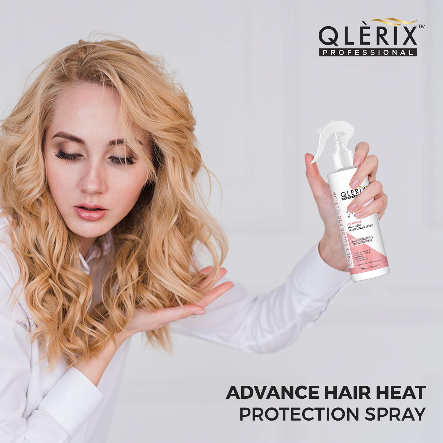 QLERIX Professional Heat Protectant Hair Spray with Keratin, Vitamin B & Argan Oil - Straightening & Smoothing Spray for Strong, Shiny Hair - Paraben & Sulfate Free - Perfect for Blowouts, Flat Ironing & Heat Styling