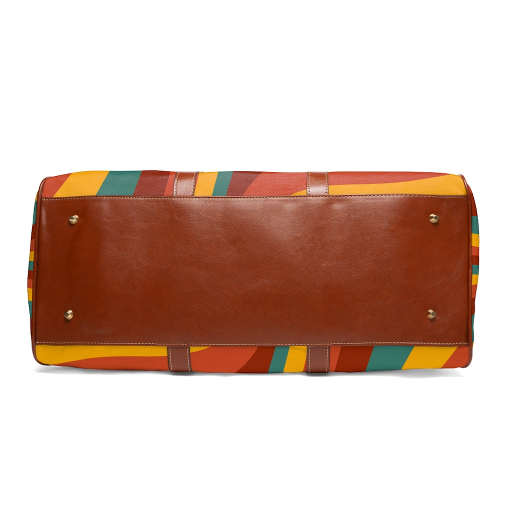 Vintage Rainbow Wave Overnight Bag - Waterproof Travel Duffel Bag for Women & Men, Faux Leather Weekender with Adjustable Strap - Perfect for Gym, Beach Trips & Weekend Getaways
