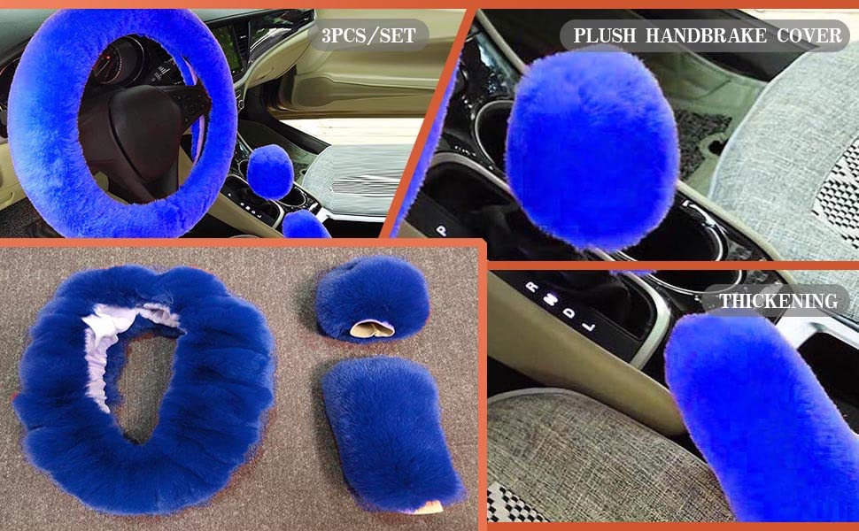 Universal Winter Warm Fluffy Faux Fur Steering Wheel Cover Set - 3pcs (Leopard Print) with Gear Shift & Brake Covers | Soft Plush Car Accessories for Cold Weather Driving Comfort