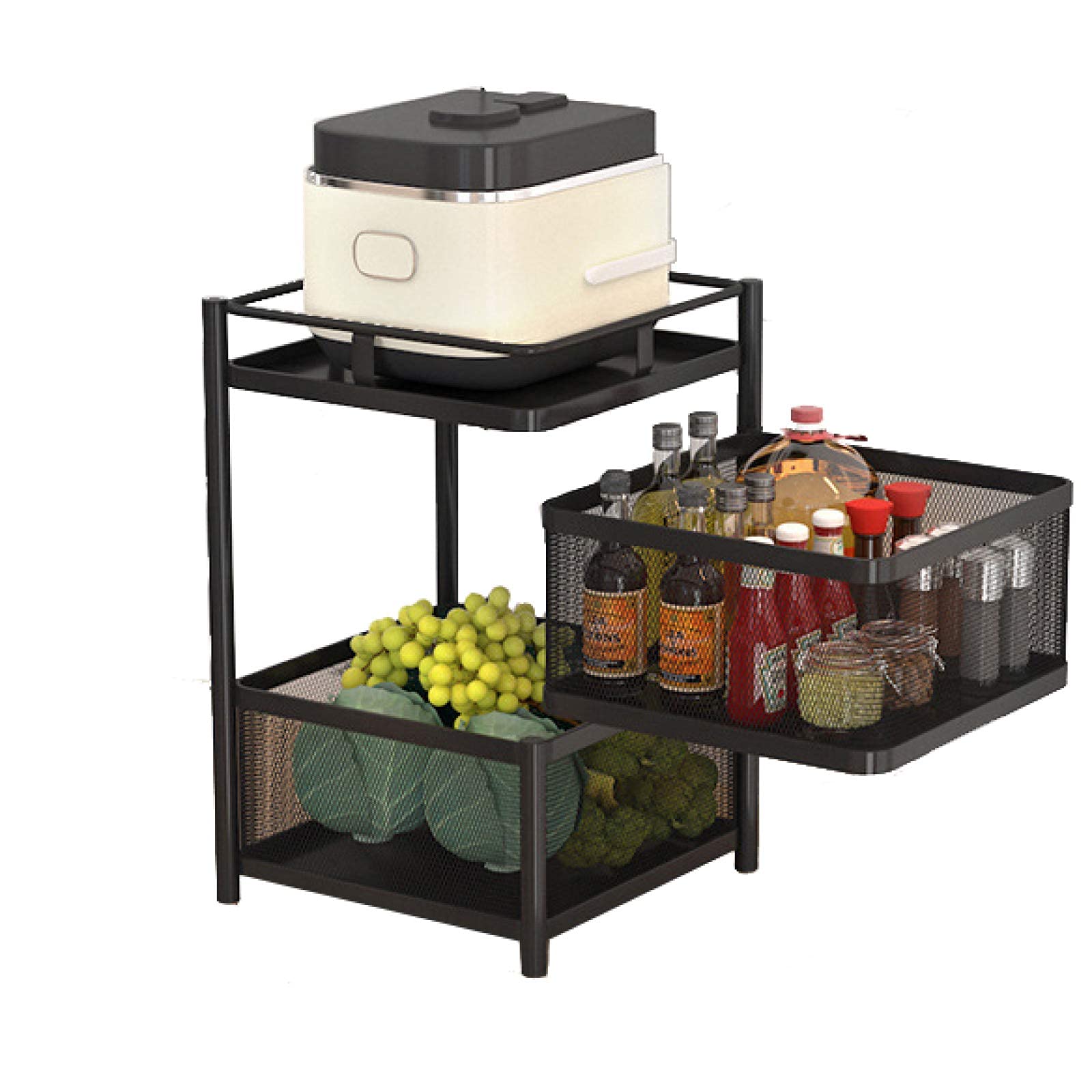 Rotating Vegetable Storage Rack - 2-Tier Black Floor Standing Kitchen Organizer for Fruits, Vegetables & Pantry Items | Space-Saving Solution for Small Kitchens, Pantries & Dining Areas