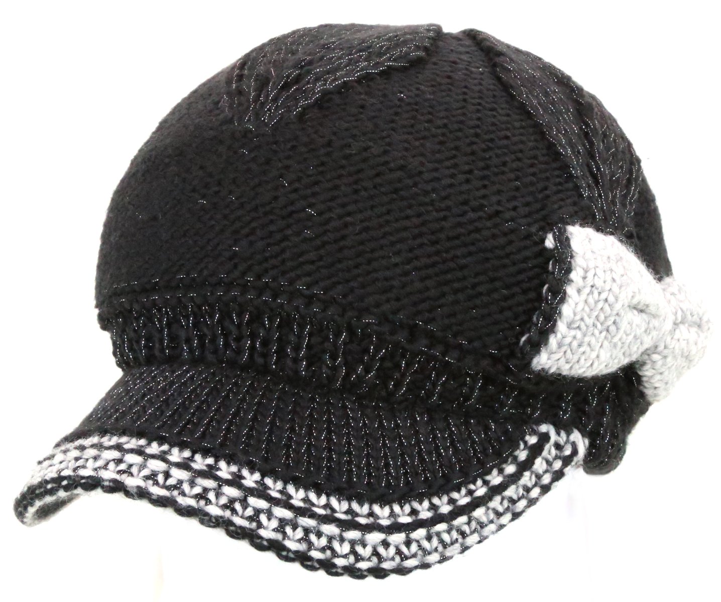 Women's Chunky Knitted Beanie Hat with Metallic Thread & Double Layer Visor - Warm Winter Fashion Accessory for Outdoor Activities & Street Style