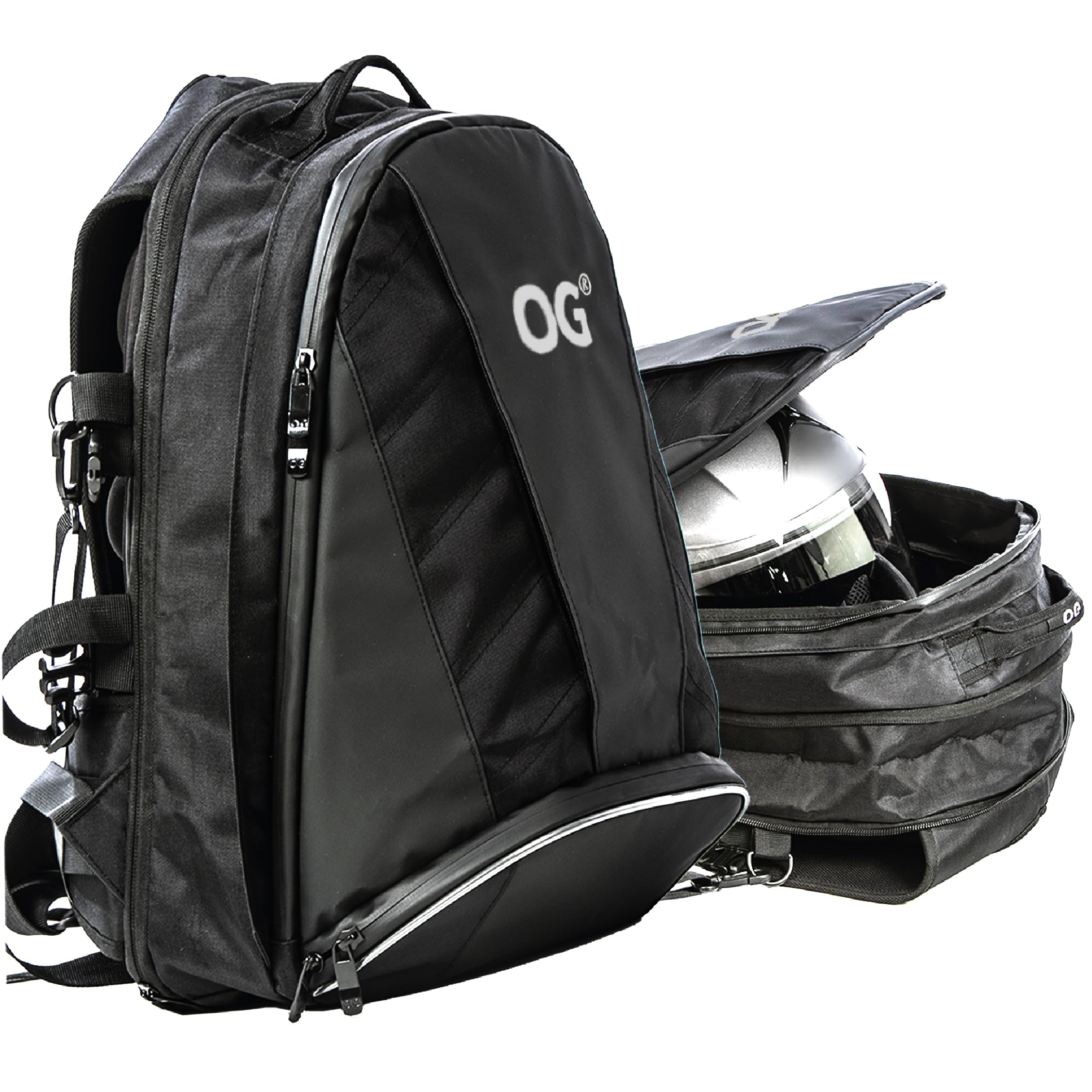 OG Original EZ-Rider PRO Motorcycle Backpack Black - Expandable 28-35L Waterproof Motorbike Helmet Bag with Laptop Pocket & Reflective White Logo - Perfect for Commuting, Travel & Adventure Riding