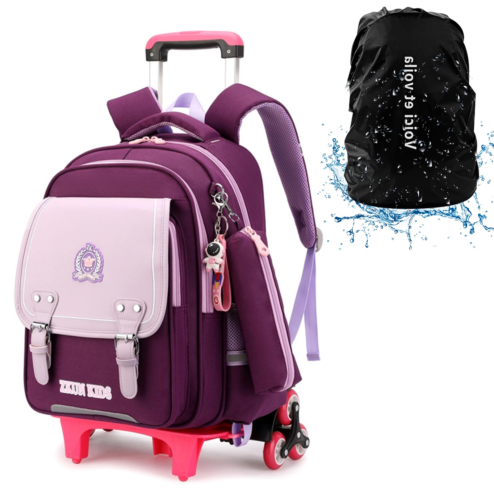 **Girls Rolling Backpack with Wheels - XL Purple School Backpack for Kids, Durable Trolley Luggage for Boys & Girls, Perfect for Travel, School & Daily Use**