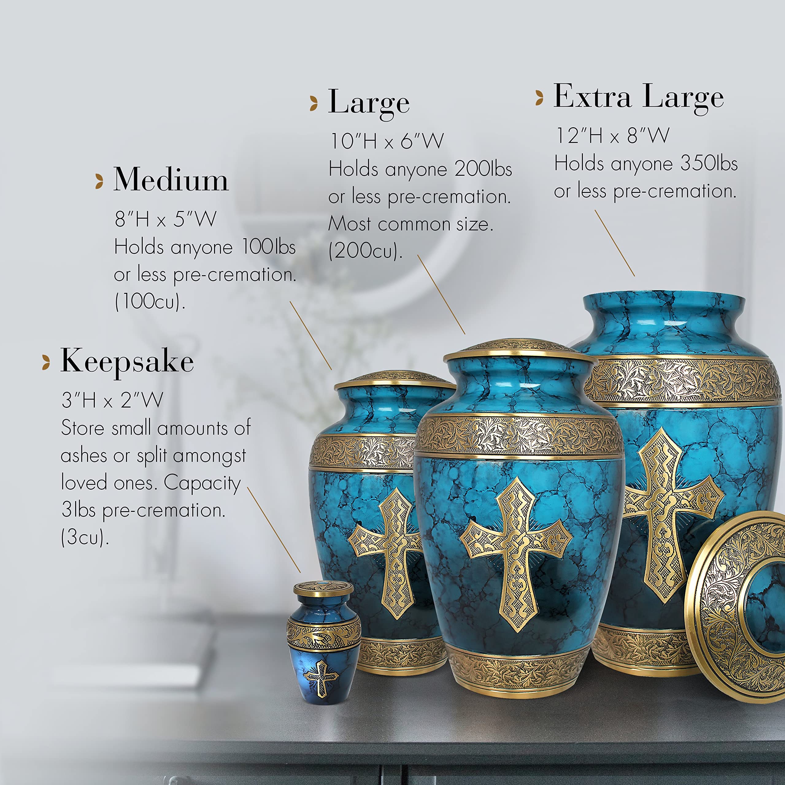 Blue Cross Cremation Urn for Ashes - Personalized Adult Male Urn for Human Ashes | Handcrafted Decorative Urn with Cross Design | Large Capacity Memorial Urn for Funeral, Memorial Service & Home Display