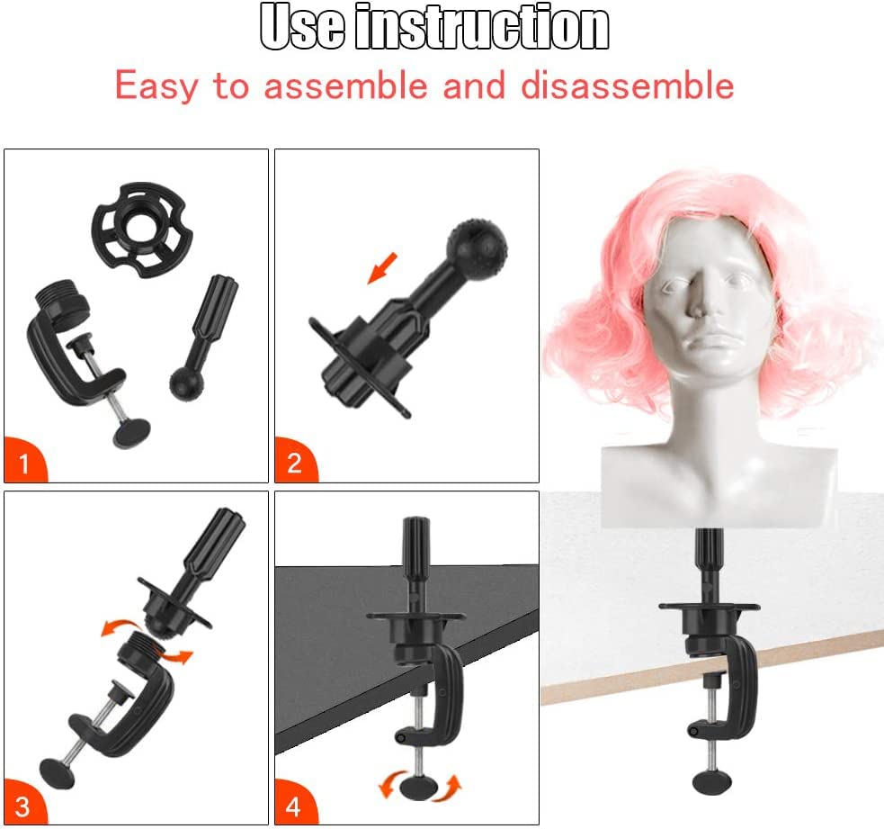 Professional Black VIVIAN Wig Mannequin Head Stand with Clamp - 1 Pack Cosmetology Training Mannequin Holder for Hairstyling, Cutting & Styling Practice - Perfect for Salon, Beauty School & Home Use