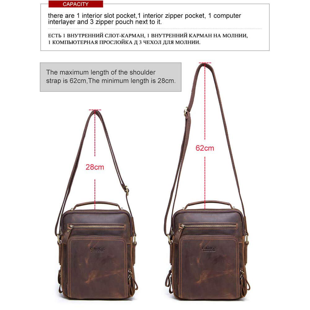 Hiram Genuine Crazy Horse Cow Leather Messenger Bag for Men - 10