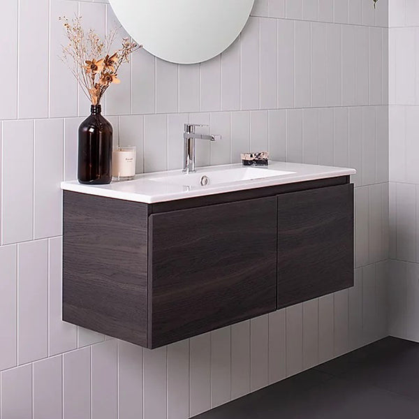 ADP Glacier Lite Ensuite Door and Drawer Slim Vanity with Ceramic Top - Modern Bathroom Vanity for Small Spaces, Perfect for Apartments & Powder Rooms
