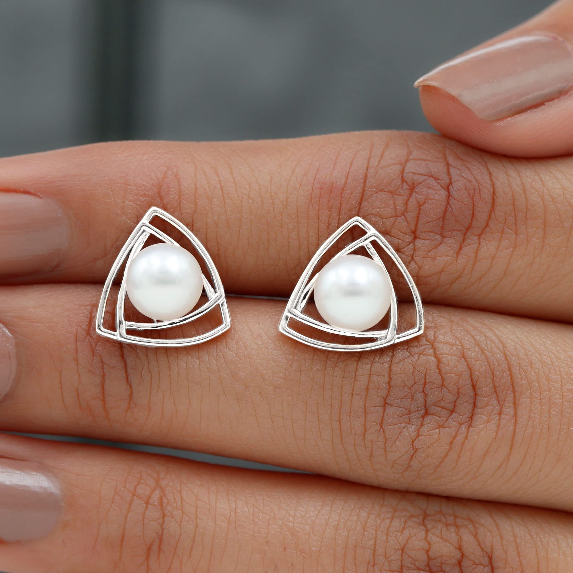 AAA Quality Natural Pearl Stud Earrings for Women | Handpicked Geometric Pearl Jewelry | Perfect Gift for Birthday, Anniversary & Special Occasions | Elegant Everyday Wear & Formal Events