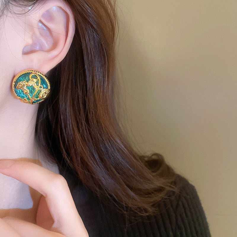 Vintage Gold Flower Circle Rococo Stud Earrings for Women | HE12351 | Elegant Jewelry Gift for Party, Wedding & Special Occasions