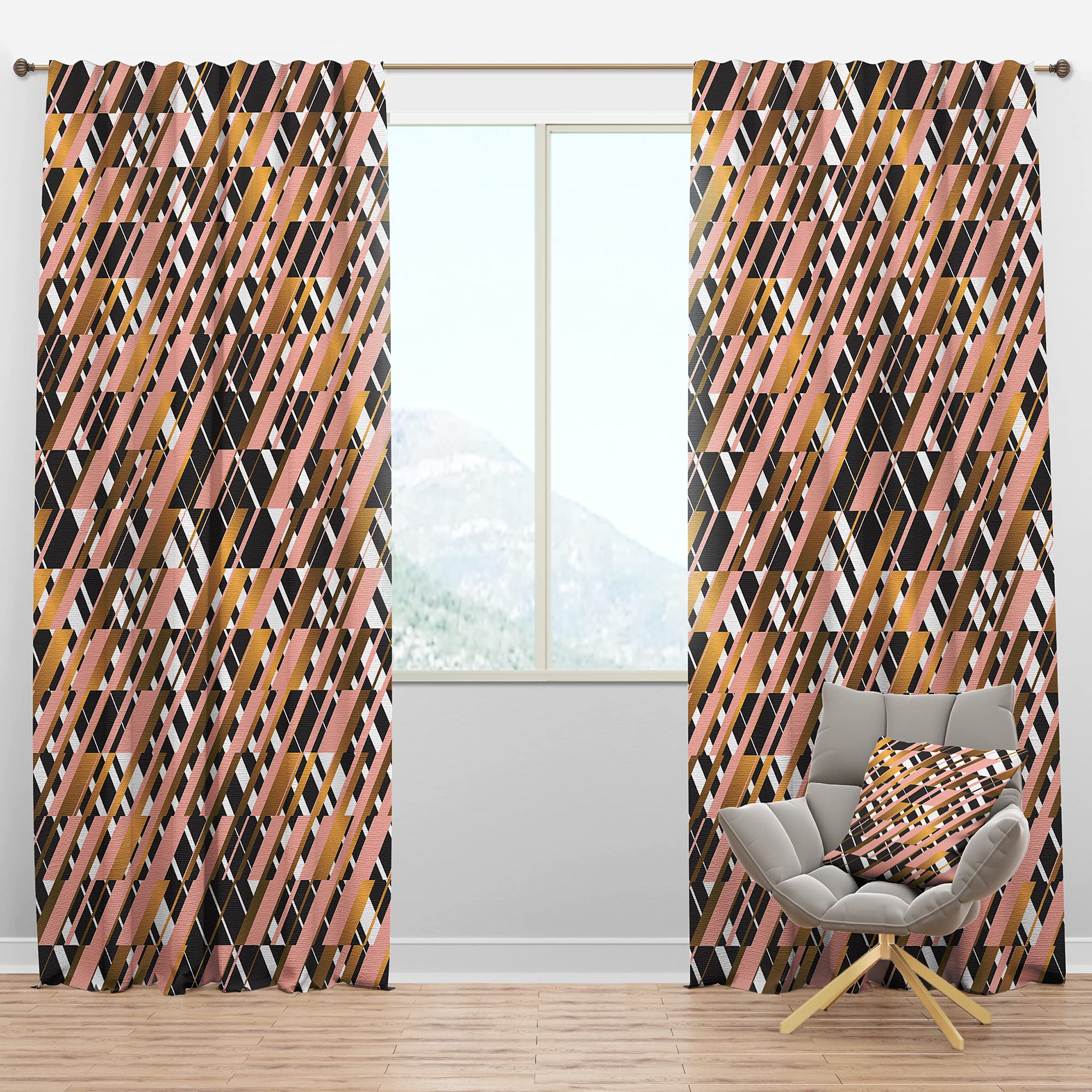 Blackout Curtains Gold Checkered Pattern - Thermal Insulated Bedroom & Living Room Drapes (52x120, Single Panel) - Perfect for Light Blocking, Privacy & Energy Efficiency