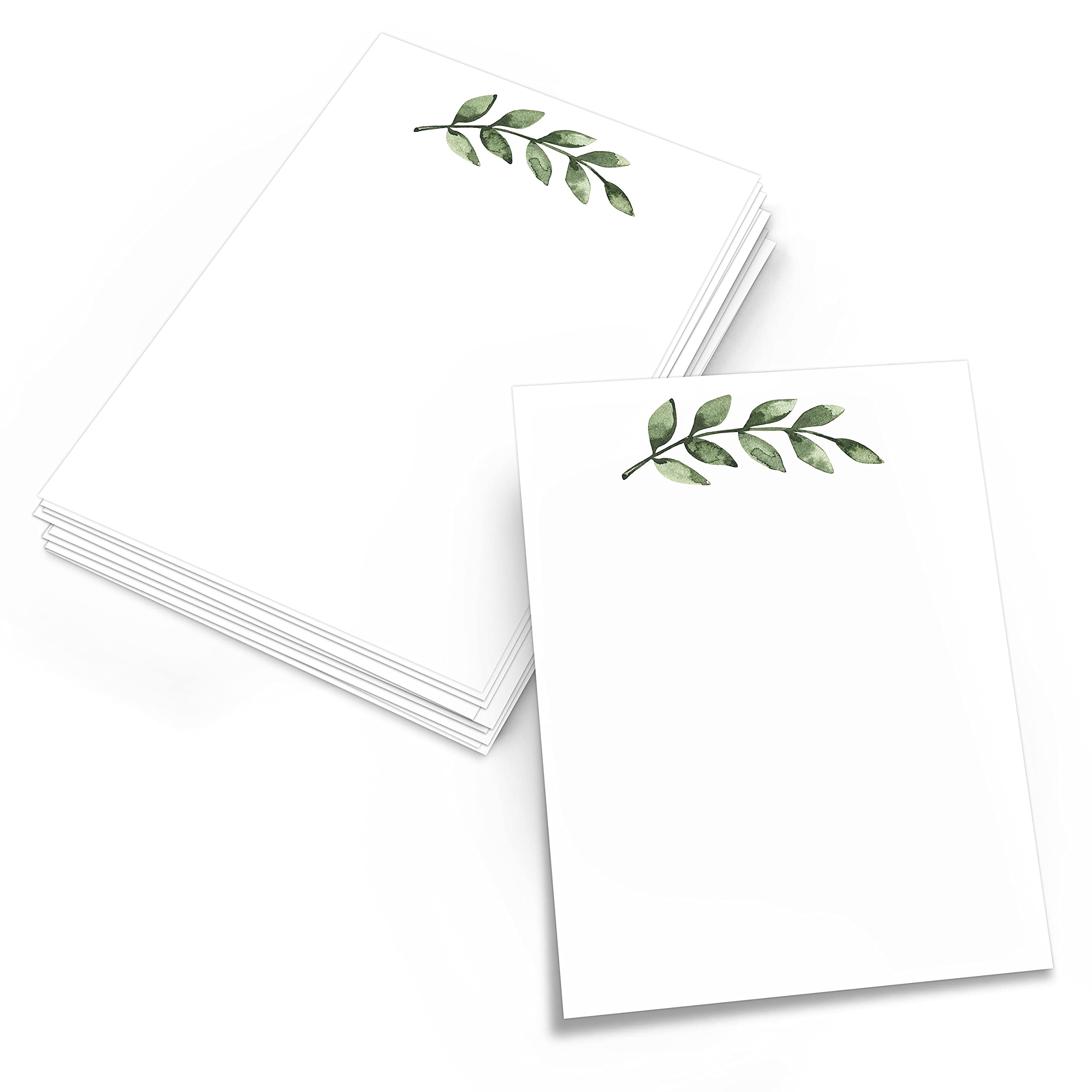 321Done Greenery Note Cards - Set of 50 Blank 5x7 Cards with Simple Green Leaves Design on White, Premium Thick Cardstock, No Envelopes - Perfect for Thank You Notes, Wedding Invitations, and DIY Crafting - Made in USA