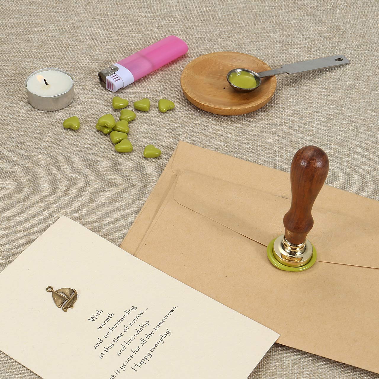 Vintage Lavender Wax Seal Stamp Set - Brass Head with Wooden Handle for Wedding Invitations, Letters & DIY Crafts - Mornajina Removable Sealing Wax Stamp (Lavender)