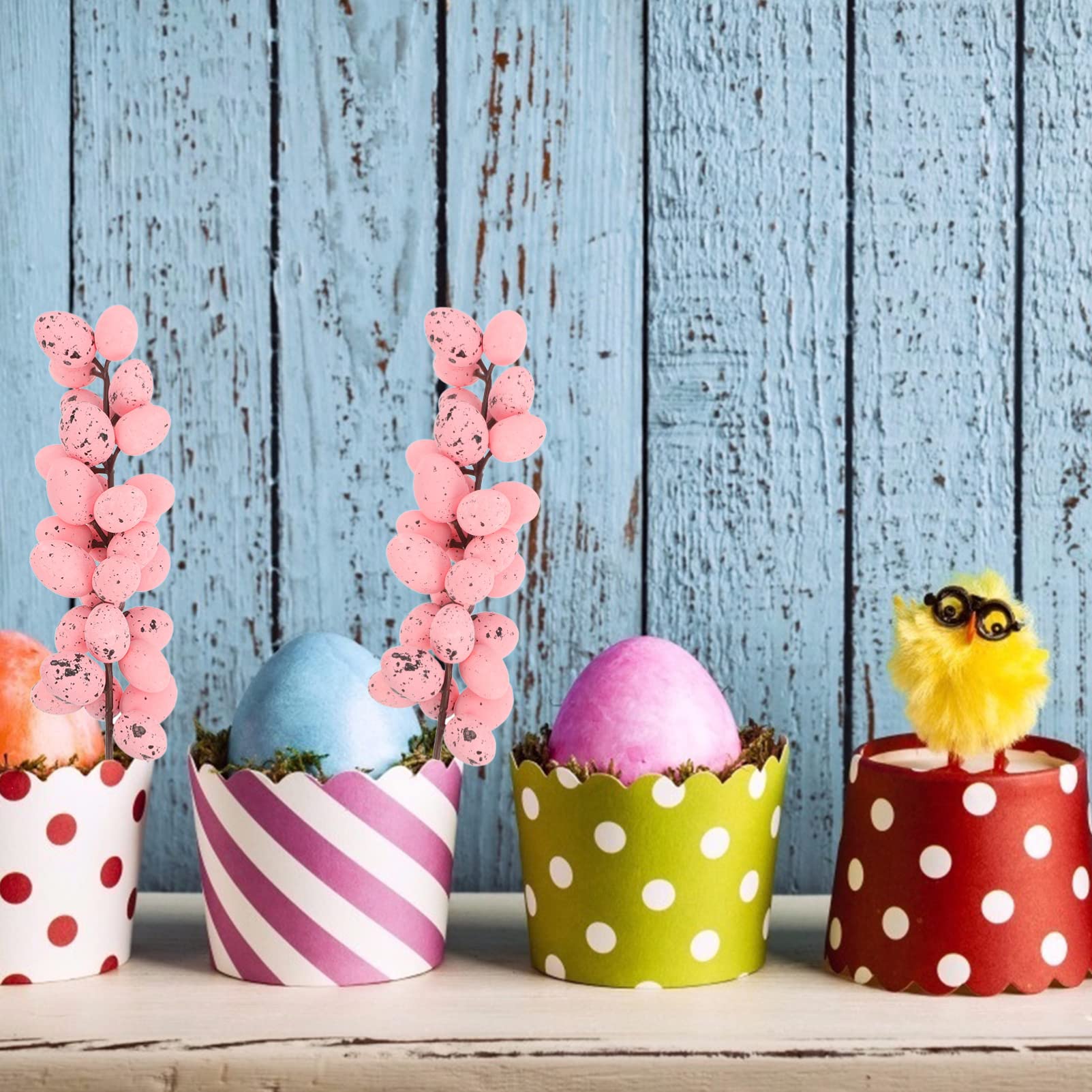NUOBESTY 4pcs Easter Egg Skewers - Artificial Floral Egg Arrangement for Easter Decorations, Hanging Egg Centerpieces, Foam Dining Table Decor - Perfect for Easter Party Supplies, Spring Home Decor & Festive Table Settings (Pink)