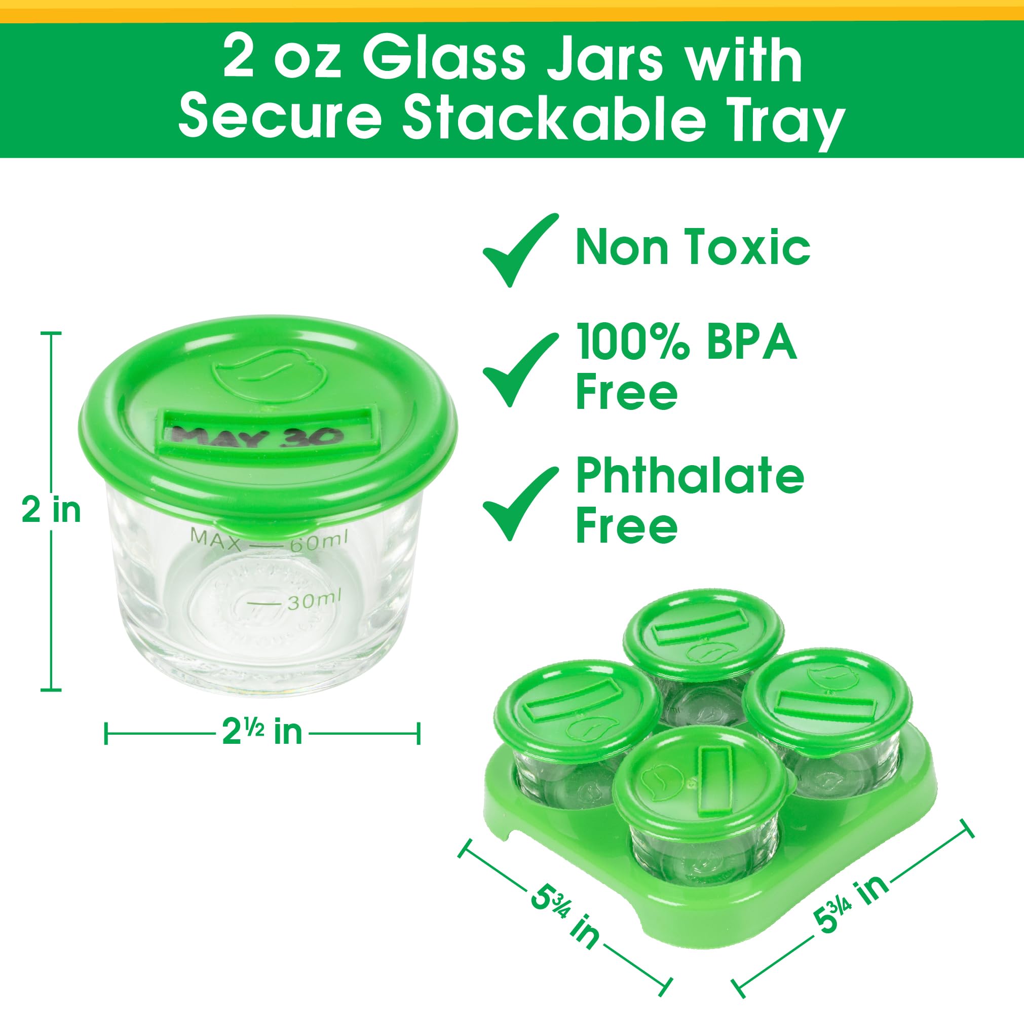 12-Pack Glass Baby Food Storage Containers with Write-On Lids - 2oz Jars, Storage Tray & Dry-Erase Marker - Microwave, Freezer & Dishwasher Safe - BPA & Phthalate Free - Perfect for Homemade Baby Food, Meal Prep & On-the-Go Snacks