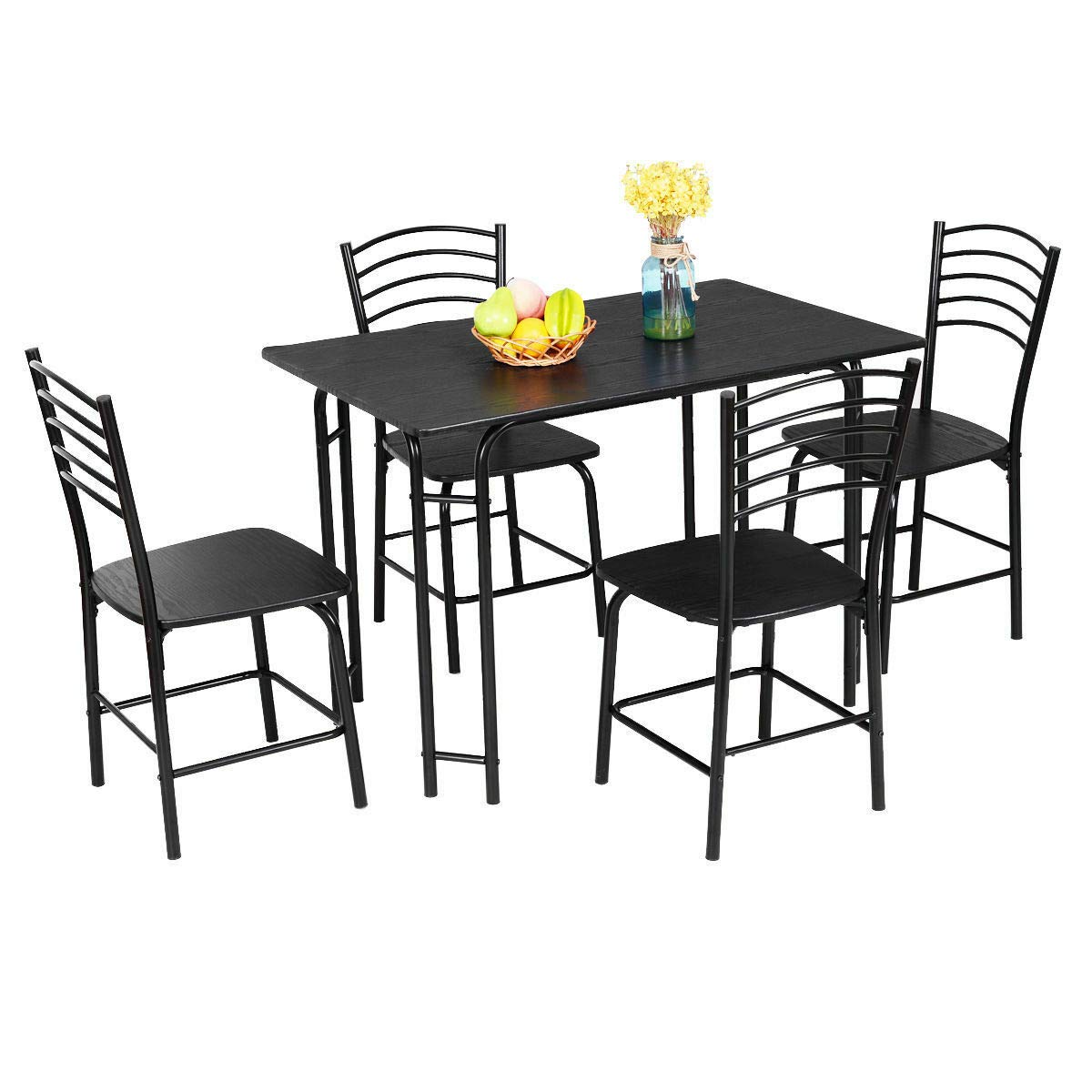 5-Piece Modern Dining Table Set with 4 Chairs - Steel Frame Kitchen & Dining Room Furniture in Black - Perfect for Small Spaces, Apartments, and Family Meals