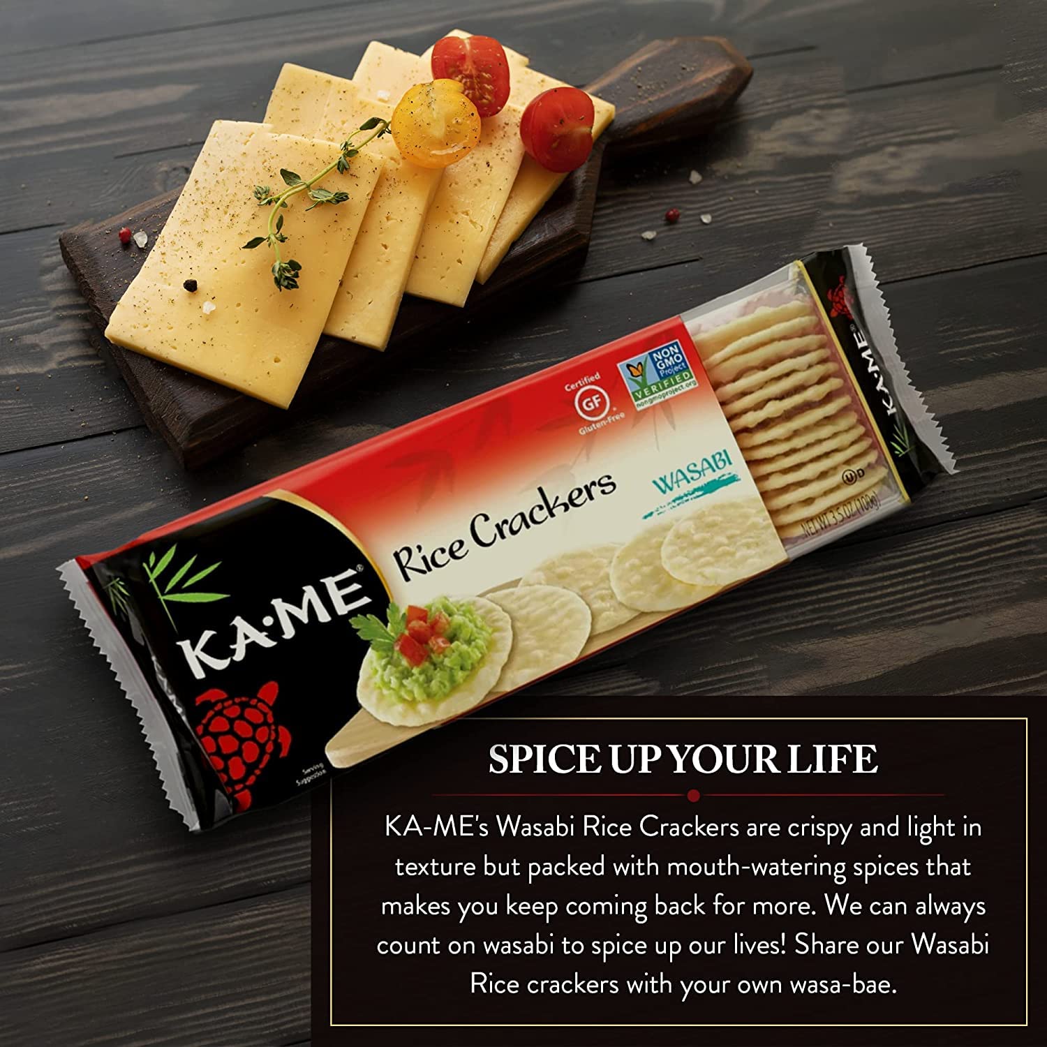 KA-ME Wasabi Rice Crackers 3.5 oz (4 Pack) - Gluten-Free, Non-GMO Snacks with Authentic Asian Ingredients, No Artificial Flavors or Colors - Perfect for Parties, Office Snacks & Asian Cuisine Pairing
