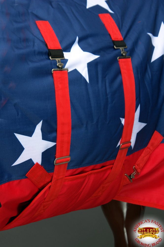 HILASON 1200D Winter Waterproof Poly Horse Blanket with Belly Wrap - 72 Inch American Flag Design | Heavy Duty Horse Blanket for Cold Weather | Ideal for Trail Riding, Barn Use & Winter Horse Care