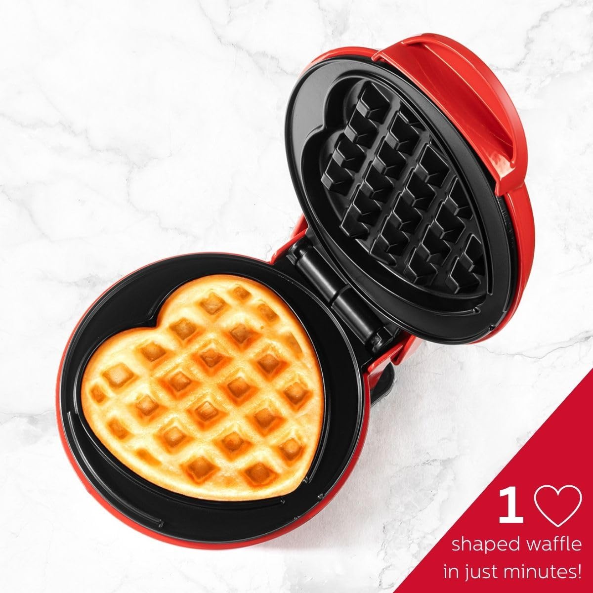 Non-Stick Heart Waffle Maker - 4-inch Mini for Breakfast & Snacks