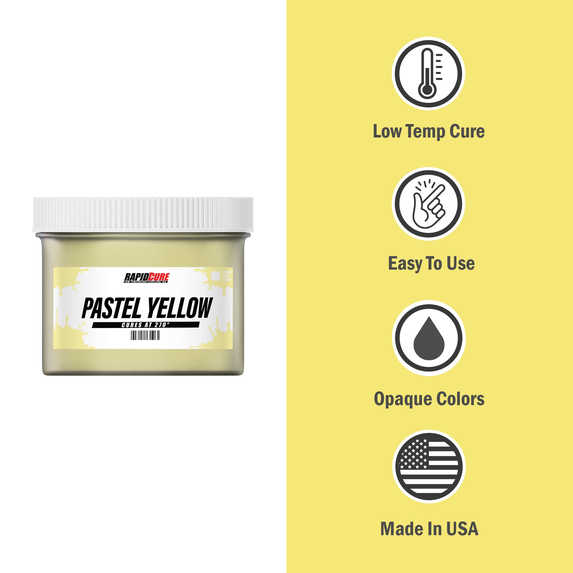 Rapid Cure® Yellow Plastisol Screen Printing Ink (8oz) - High-Quality Fabric & T-Shirt Printing Ink for DIY & Professional Use - Perfect for Custom Apparel, Banners & Textile Projects
