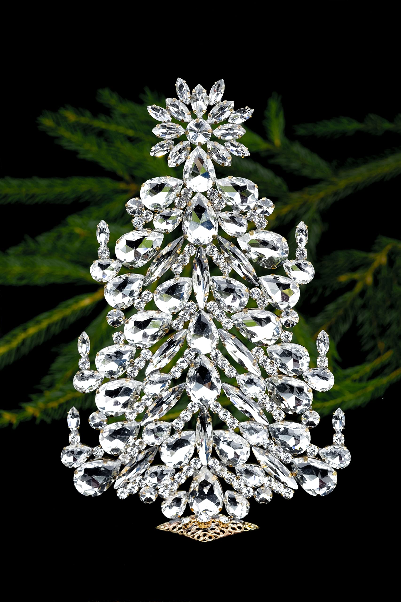 Handcrafted Clear Rhinestone Tabletop Christmas Tree with Candles & Star - Elegant Holiday Decor for Home, Office & Festive Parties