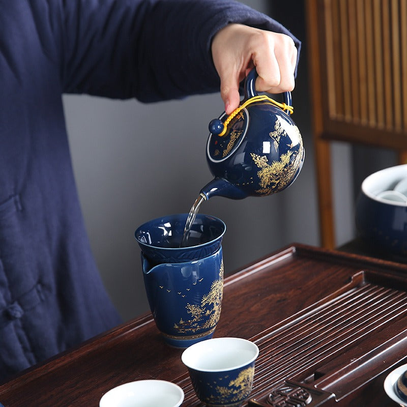 Exquisite Chinese Blue Landscape Porcelain Tea Set - Handcrafted 12-Piece Ceramic Gift Set for Afternoon Tea, Home Decor & Wedding Gifts - Perfect for Tea Ceremonies, Housewarming & Collectors