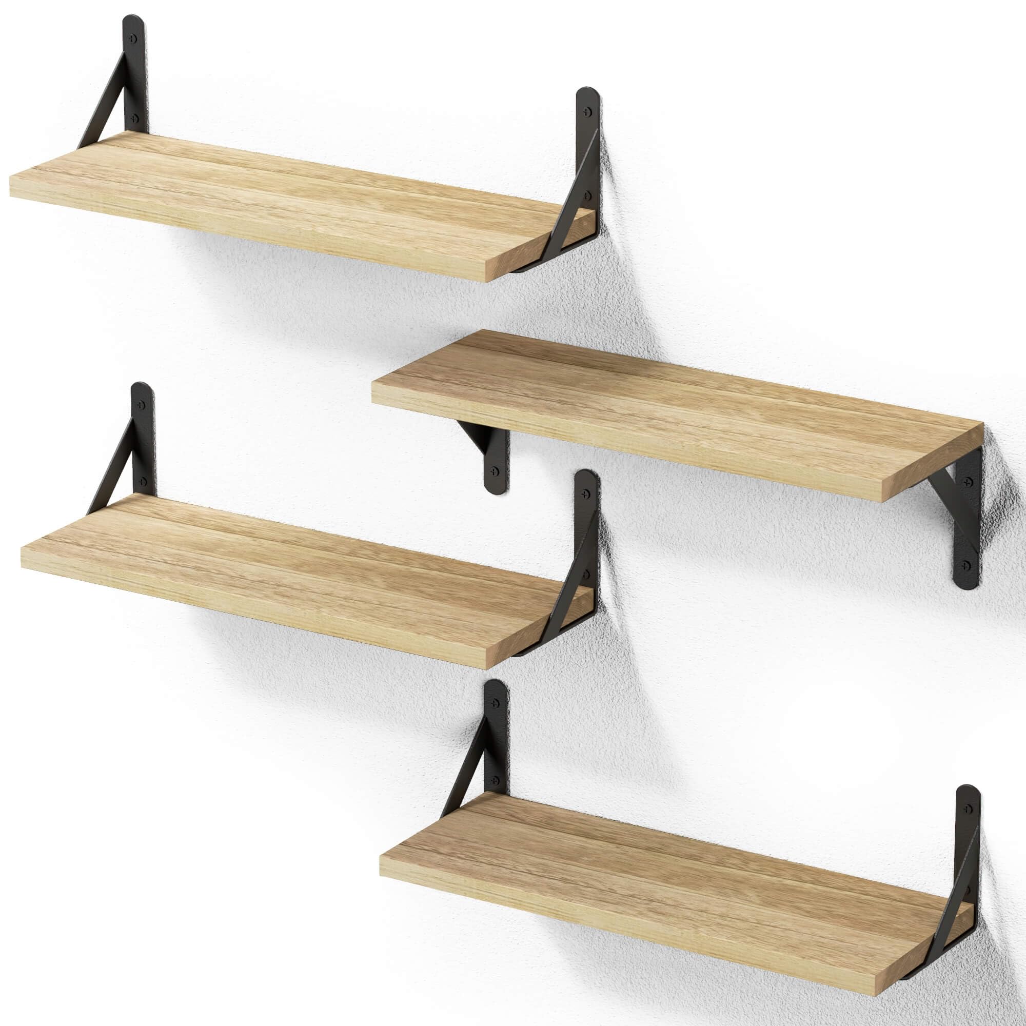 Rustic Floating Wood Shelves for Wall - Set of 4 Farmhouse Style Wall Mounted Shelves for Bathroom, Bedroom & Living Room Decor | Perfect for Displaying Photos, Plants and Home Storage Organization