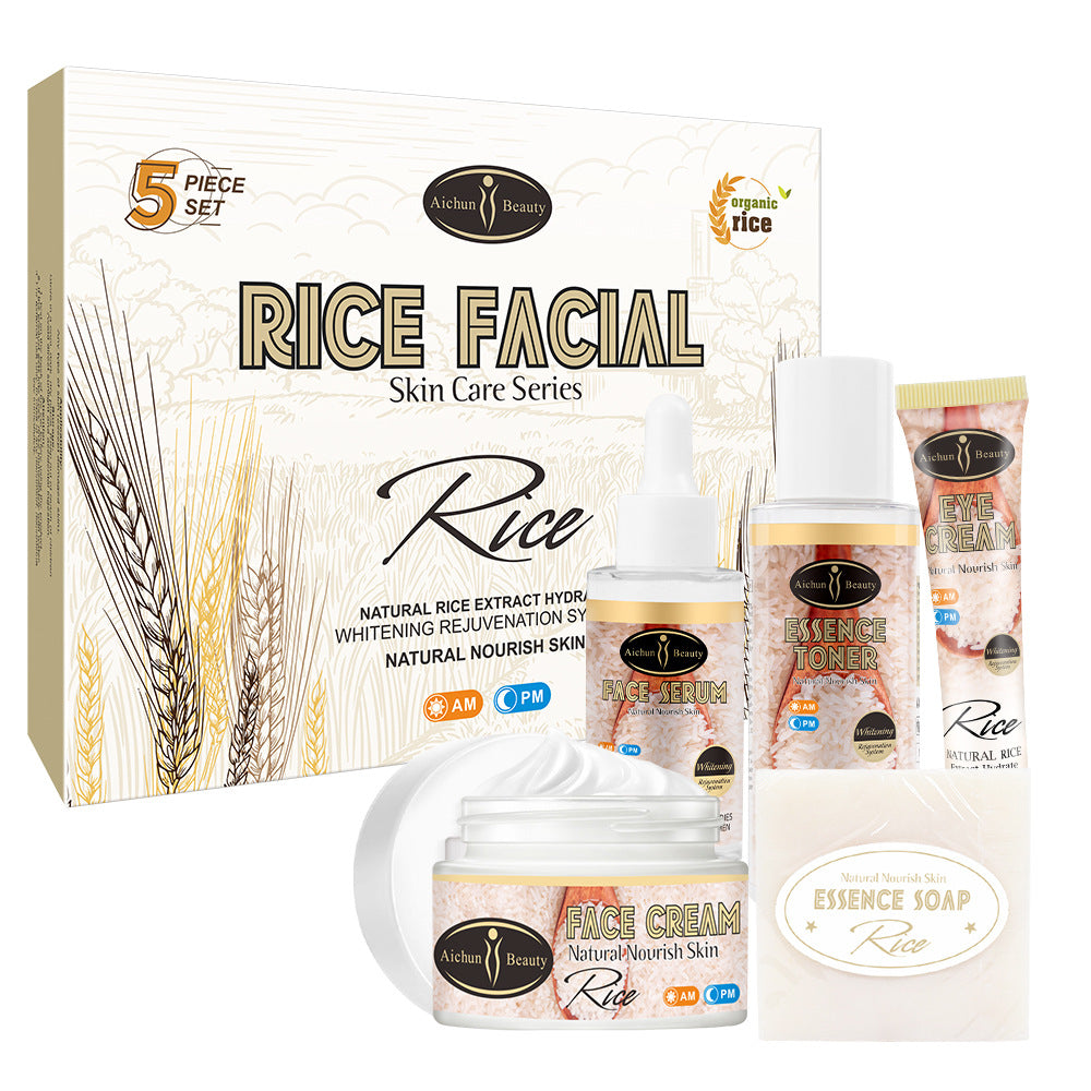 Aichun Rice Skincare Set - Natural Brightening & Moisturizing Face Cream, Toner & Serum for Glowing Skin - Perfect for Daily Skincare Routine & Anti-Aging Care