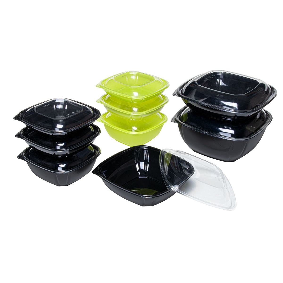 80 oz Black PET Square Bowls (50 Pack) - Durable & BPA-Free for Food Storage, Meal Prep, and Serving - Perfect for Restaurants, Catering, and Bulk Food Packaging