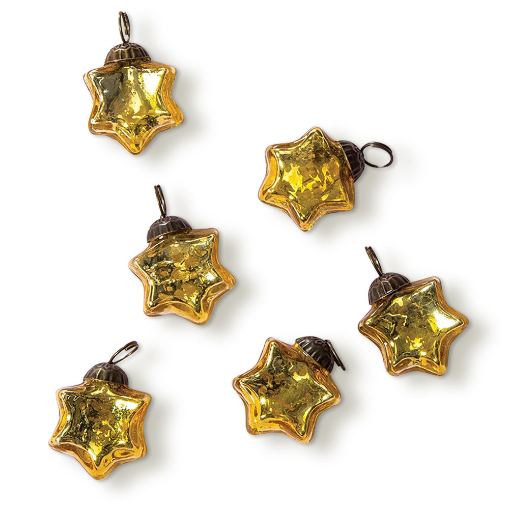6 Pack Gold Mercury Glass Star Ornaments for Christmas Tree - Elegant Holiday Decor for Home, Party & Festive Celebrations