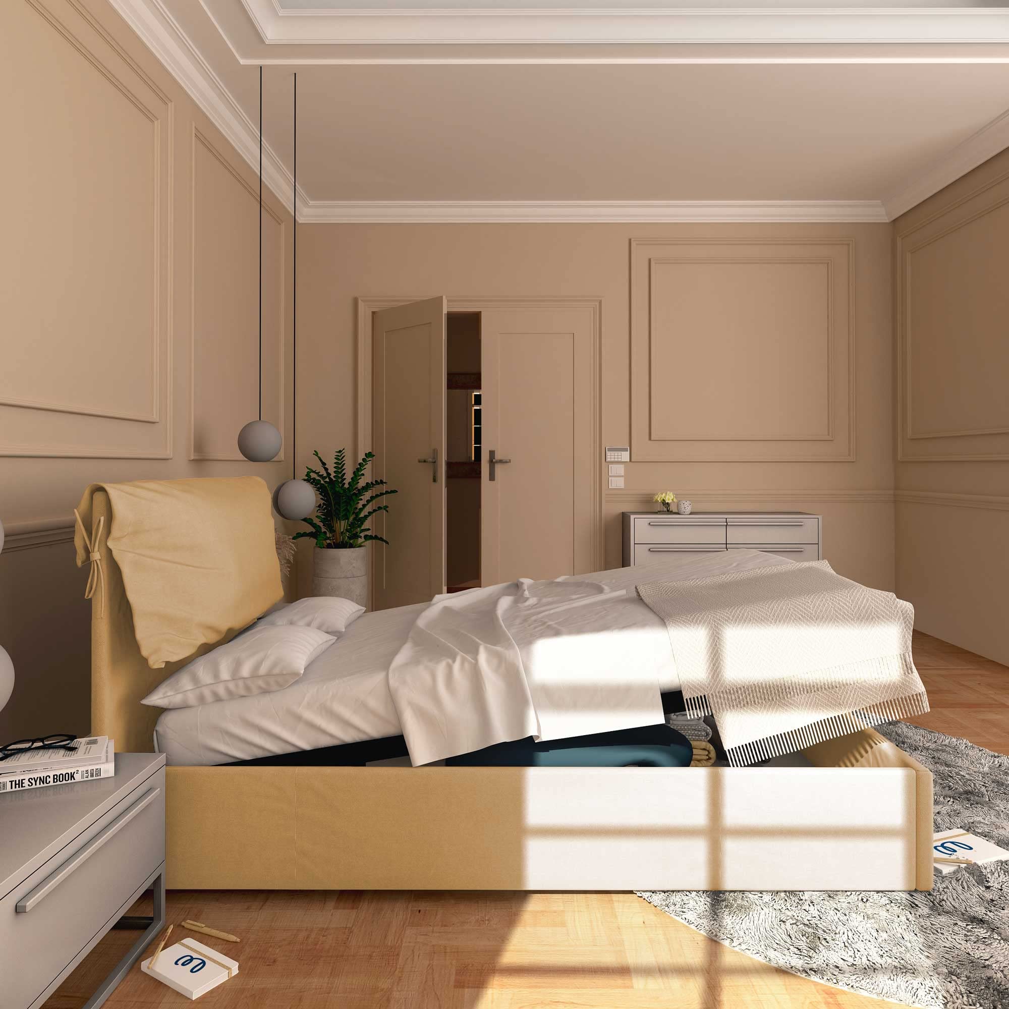 Baldiflex Single Bed with Storage - Licia Soft Synthetic Leather Upholstery, Slatted Base for Single Mattresses, 120 x 200 cm, Padded Headboard, Beige Color | Perfect for Small Bedrooms, Guest Rooms & Studio Apartments